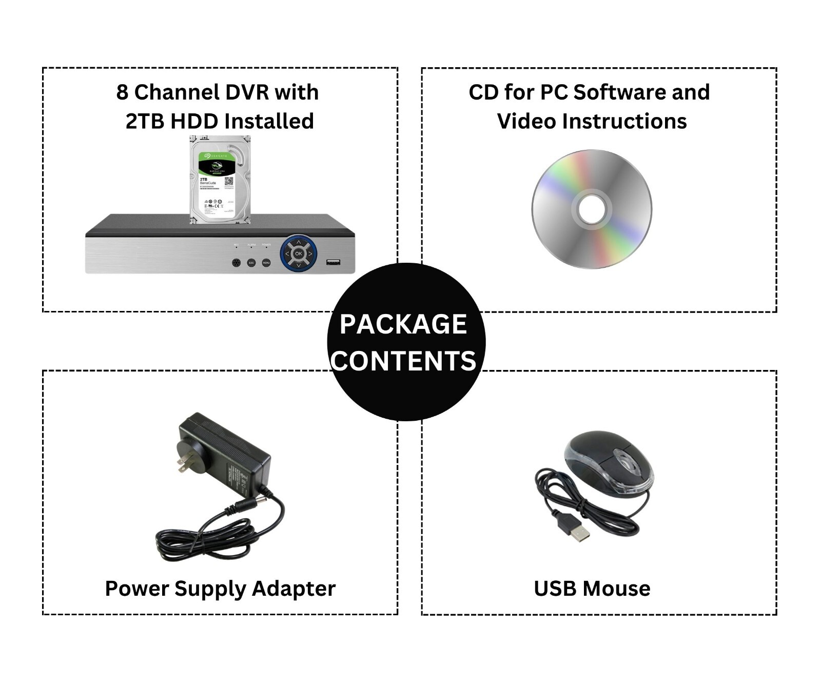 8 Channel H.265 DVR with 2TB Hard Drive Security Surveillance Camera Recorder