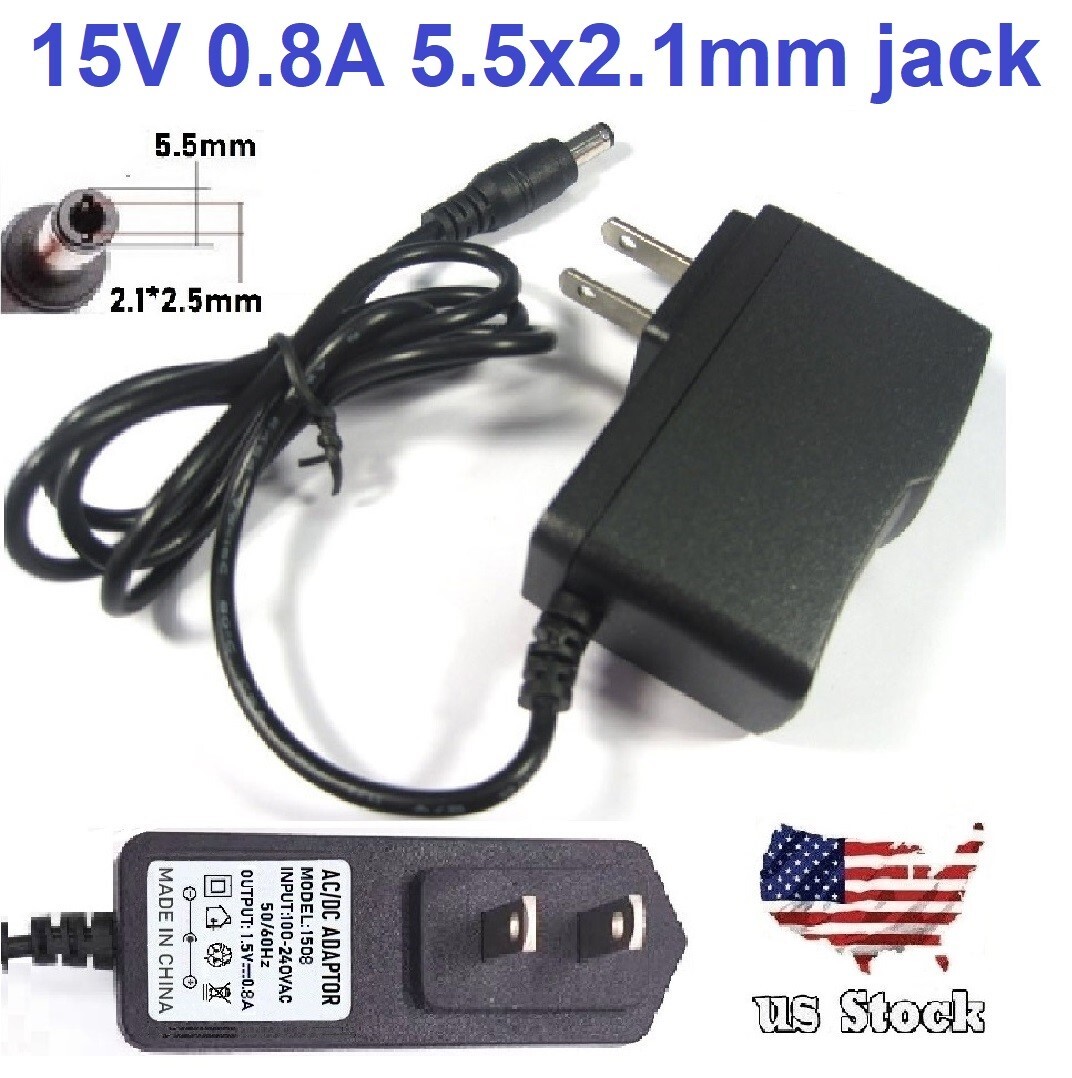 15V 0.8A 1000mA AC/DC 110-240V Converter Adapter Wall Charger Power Supply Mains