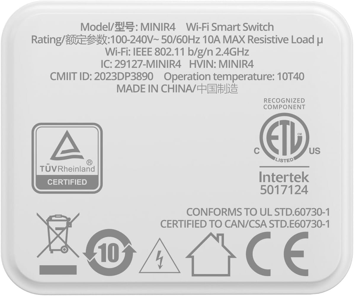 SONOFF MINI Extreme WiFi Smart Switch 10A 2400W,Relay Switch Light Switch MINIR4