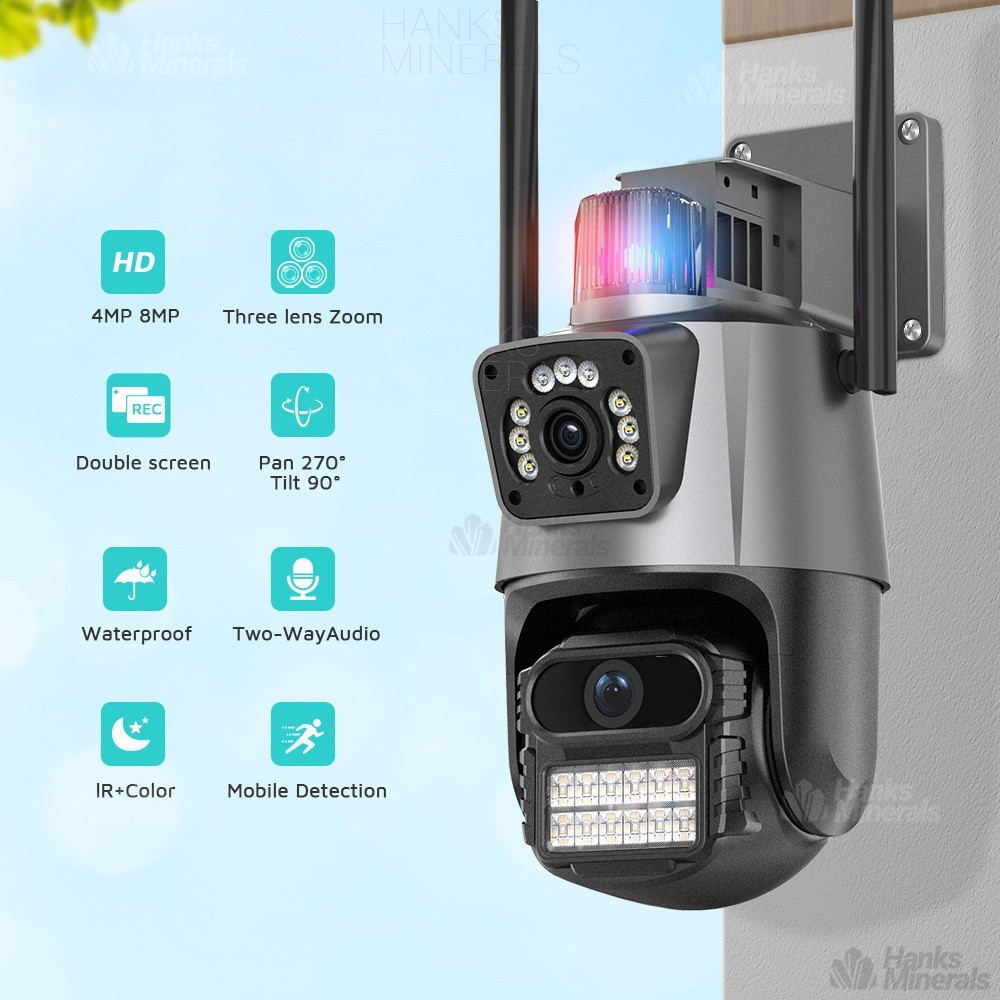 Dual Lens 4K WiFi Security Camera 8X Zoom Outdoor Home Night Vision CCTV PTZ