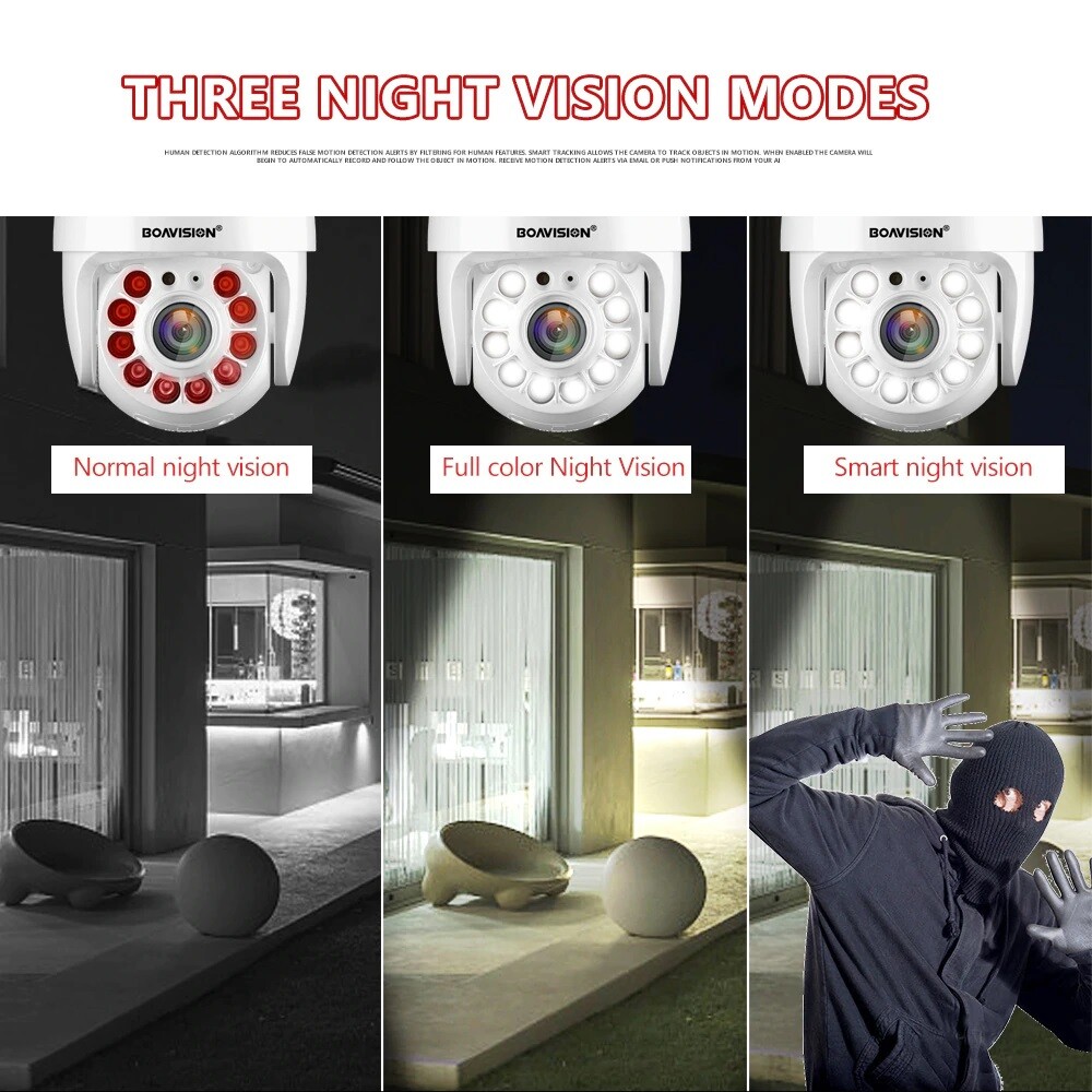 Full Color Night Vision Auto Tracking WiFi 2160P PTZ Dome Camera Outdoor -US Sh