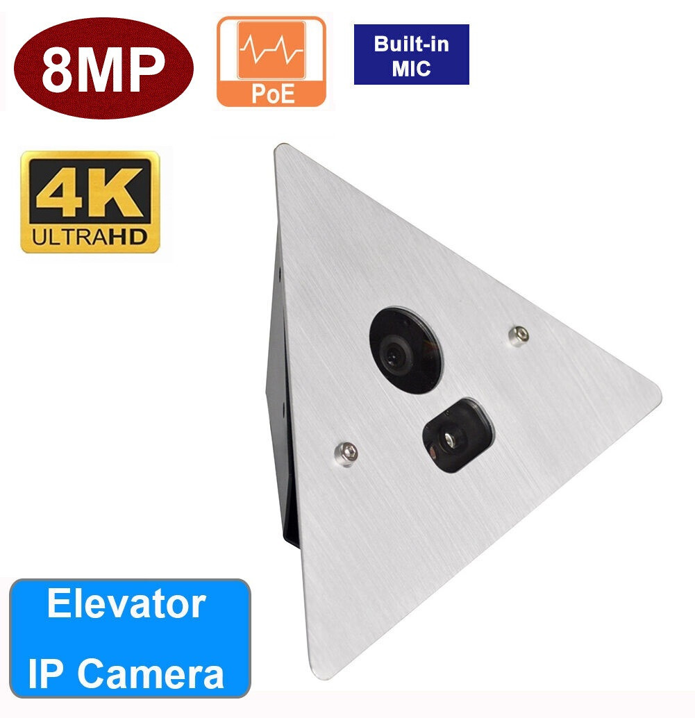 IP Corner Mount Camera; 4K 8 Megapixel HD CMOS; 2160p Resolution; H.265 PoE/12V