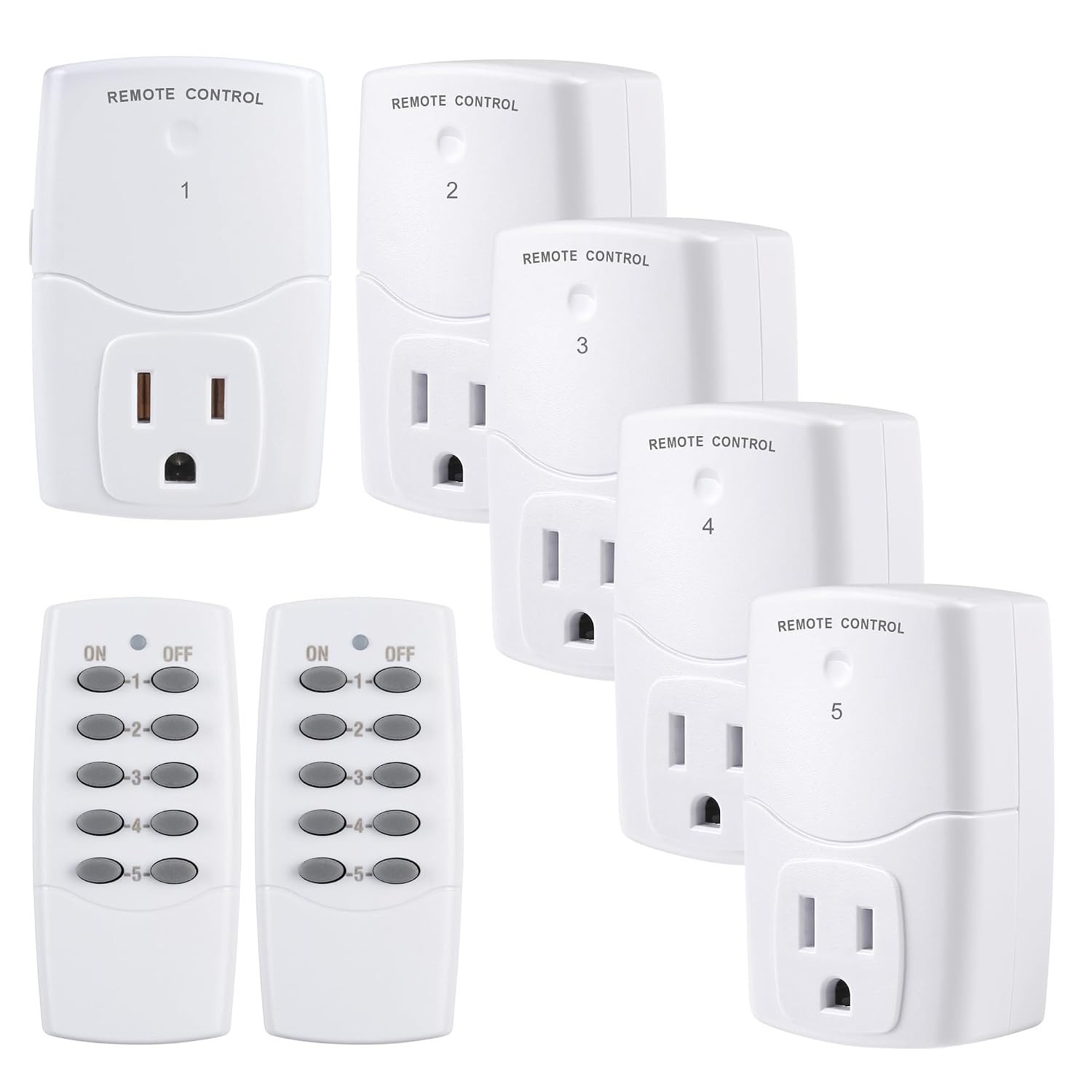 Mini Wireless Remote Control Outlet Switch 2 Remotes 5 Outlets for Appliances