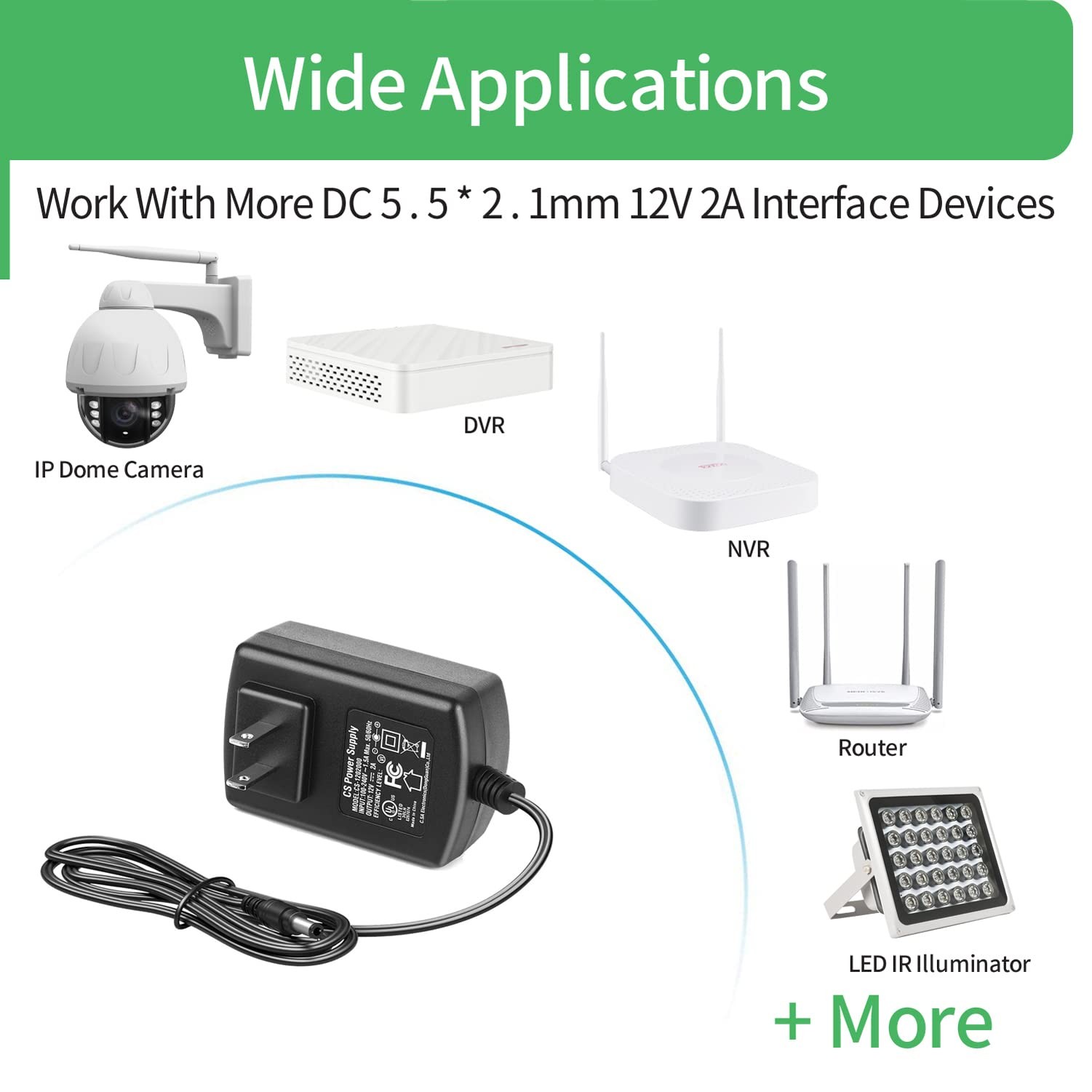 [Certificado Ul] Paquete De 2 Adaptadores De Ca Dc 12 V 2 A Fuente De Alimen…