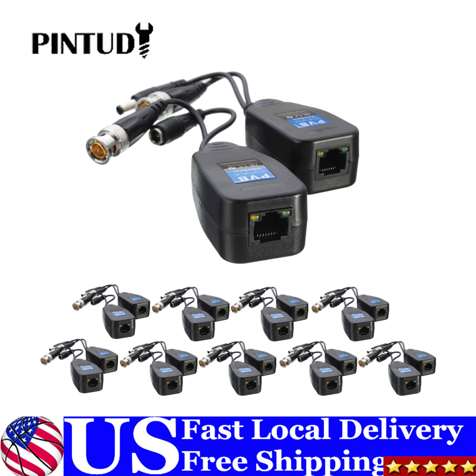 10 Pairs HD-CVI TVI AHD CVBS Passive Video Balun RJ45 Transceiver Connector lF9h