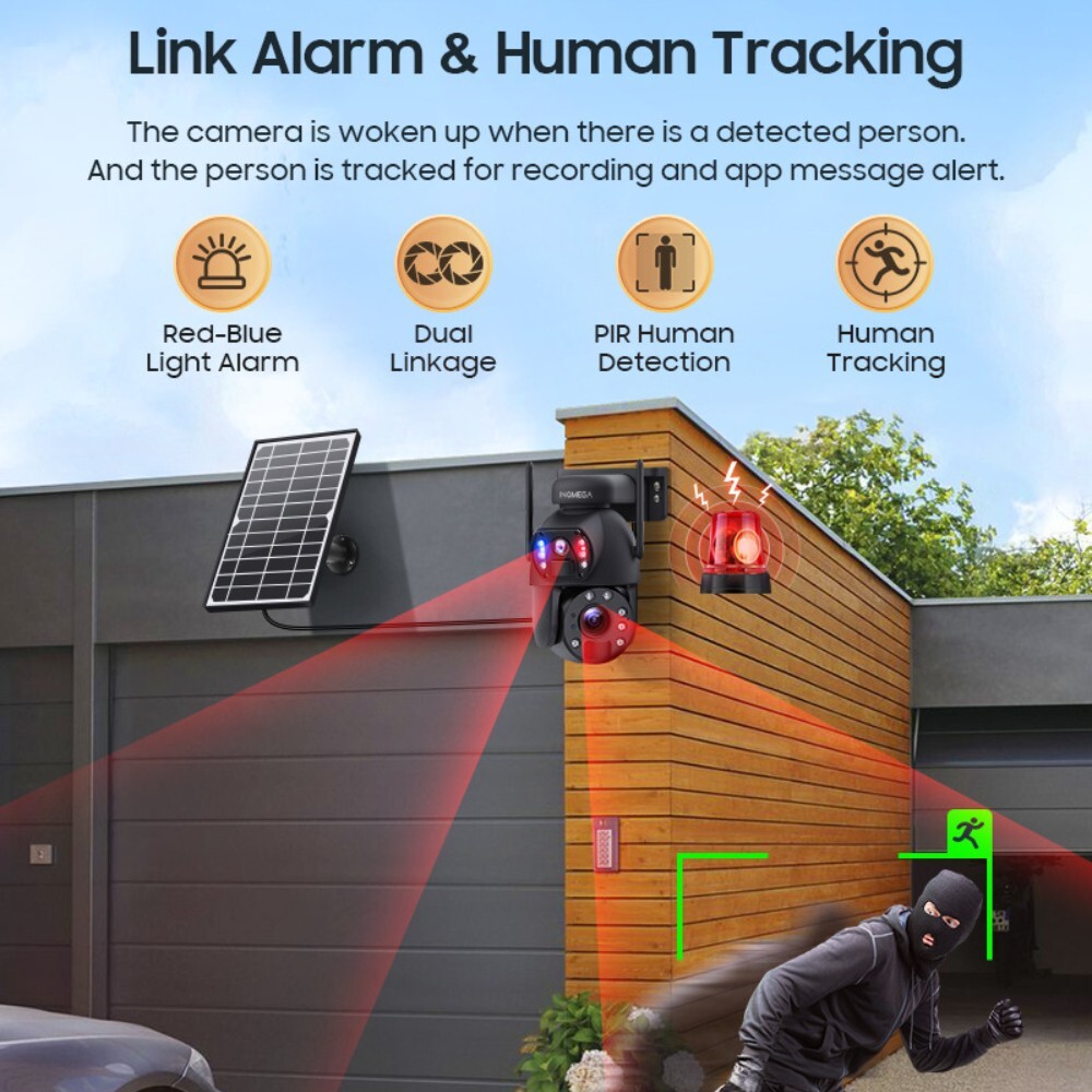 Solar Camera Zoom Dual 3MP Lens Recording Humanoid Tracking Surveillance Camera