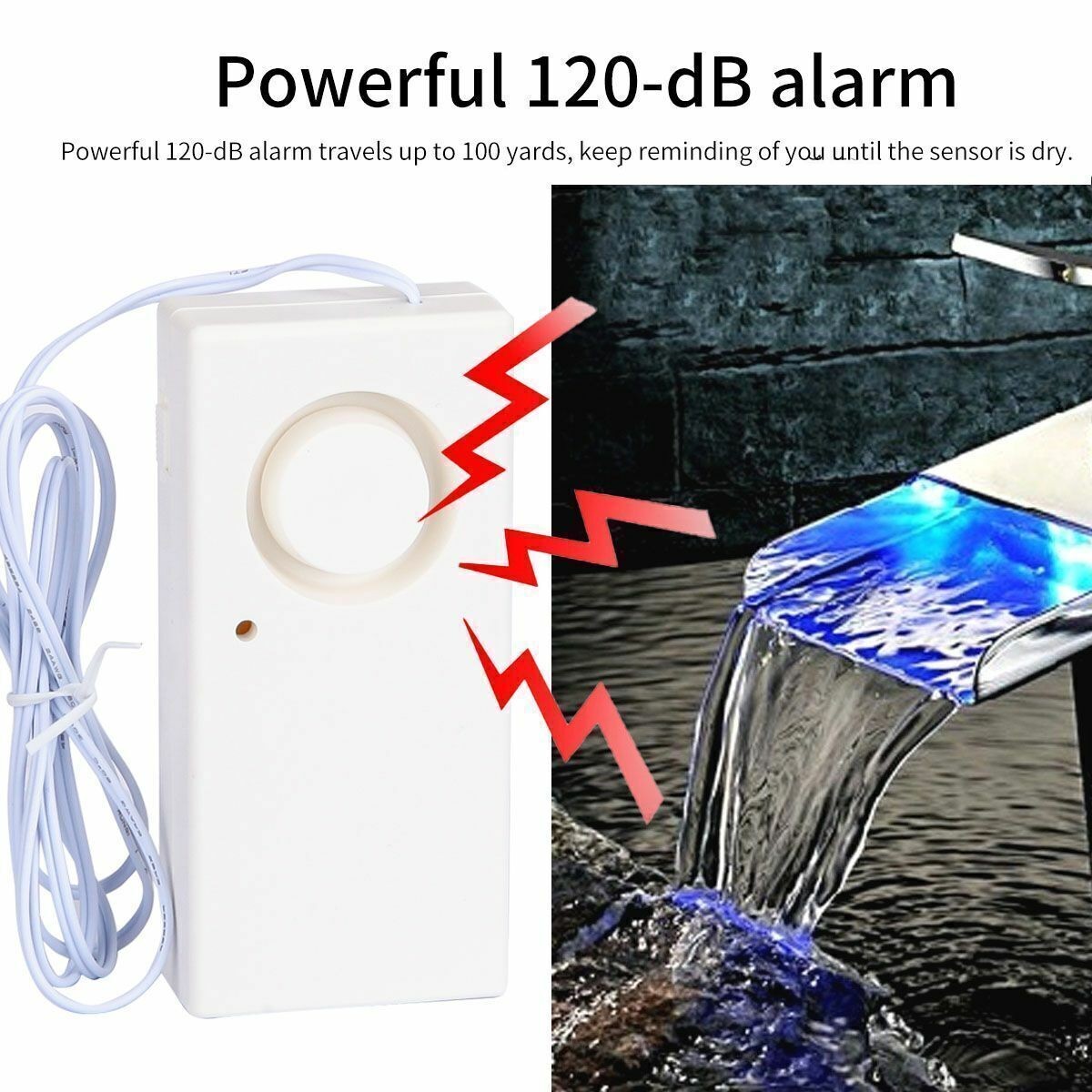 2PCS Water Leak Alarm Flood Level Overflow Detector Sensor Home Security Alert