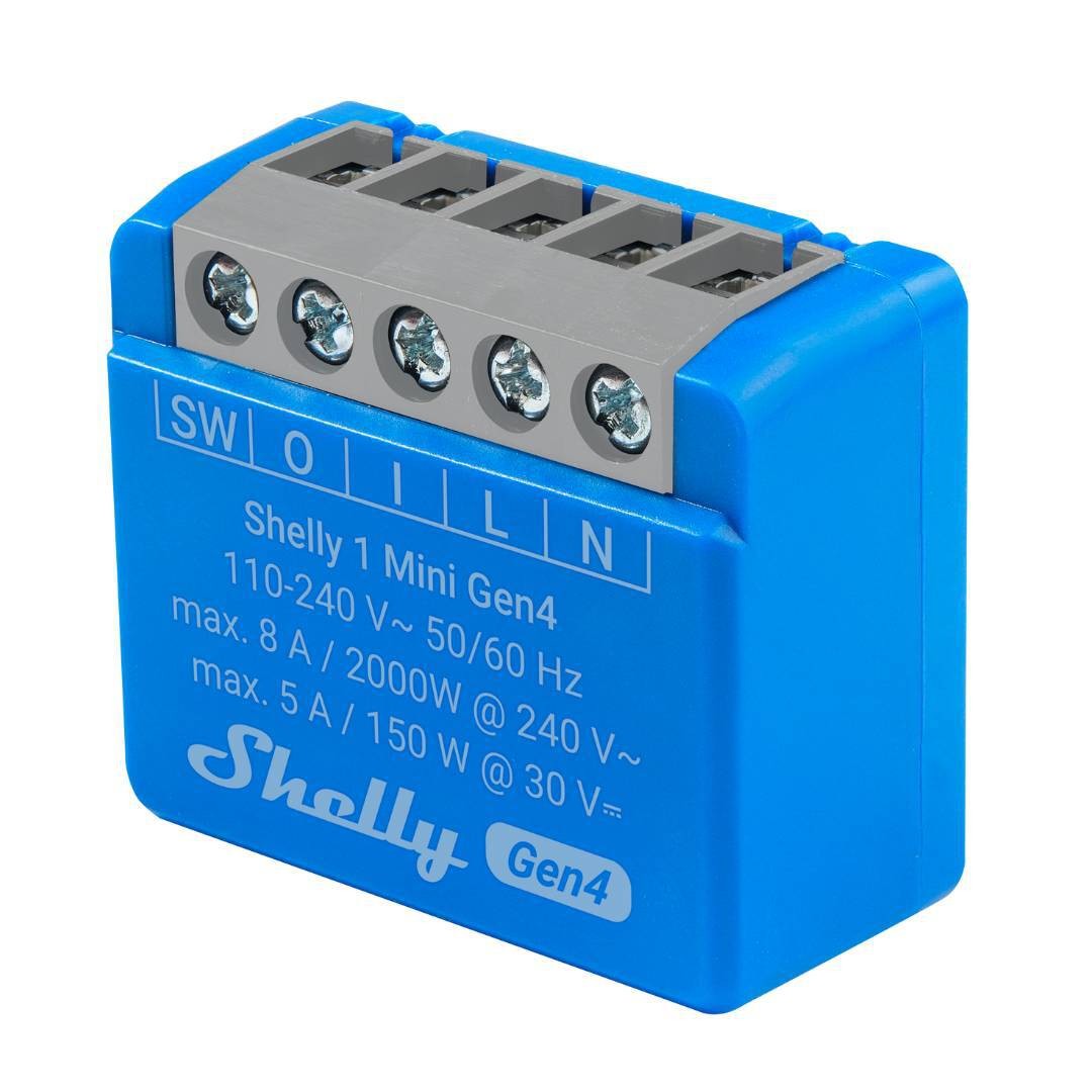 Shelly 1 Mini Gen4 Compact Smart Relay Switch with Dry Contacts (8A) – Open Box