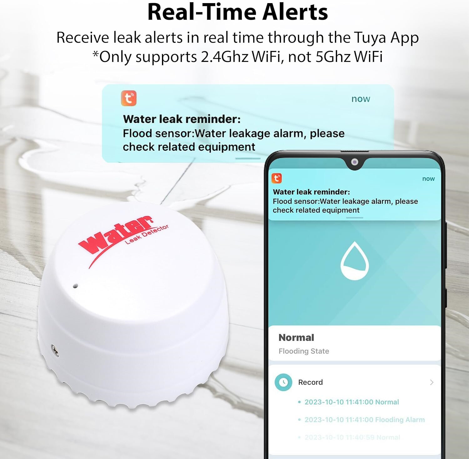 Smart Wi-Fi Water Leak Sensor – 2.4G Wireless Alarm for Home, Instant Alerts