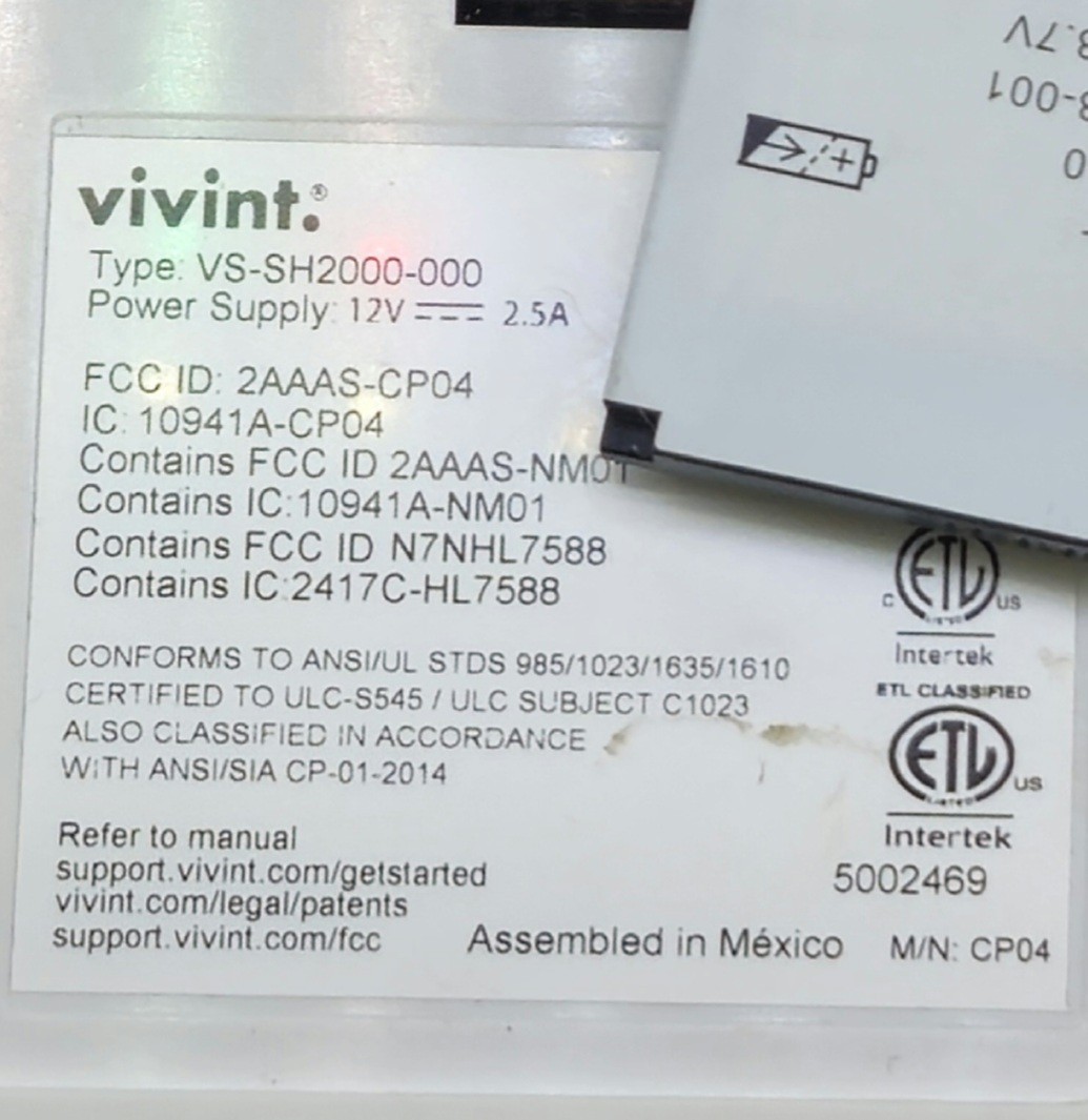 Vivint Smart Hub Control Panel CP04 VS-SH2000-000 Unlocked, Installation Ready