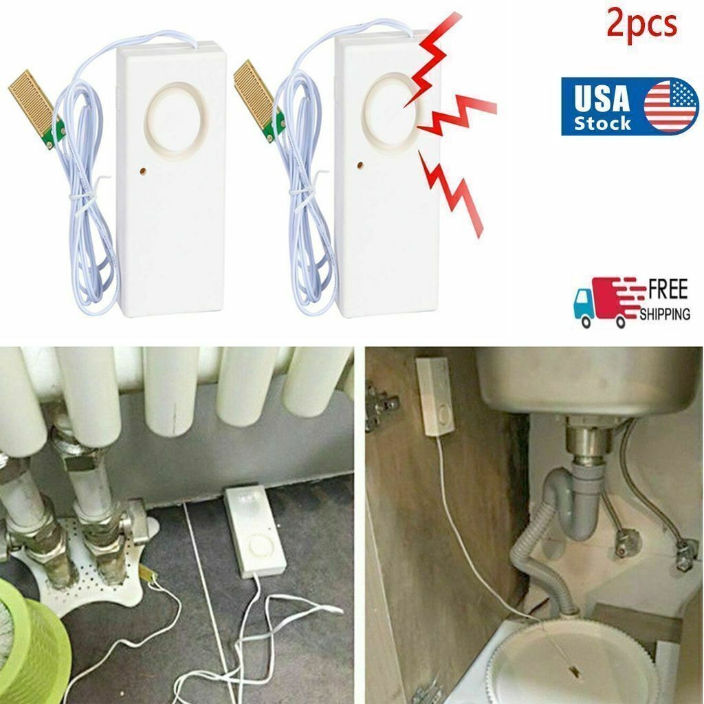 2PCS Water Leak Alarm Flood Level Overflow Detector Sensor Home Security Alert