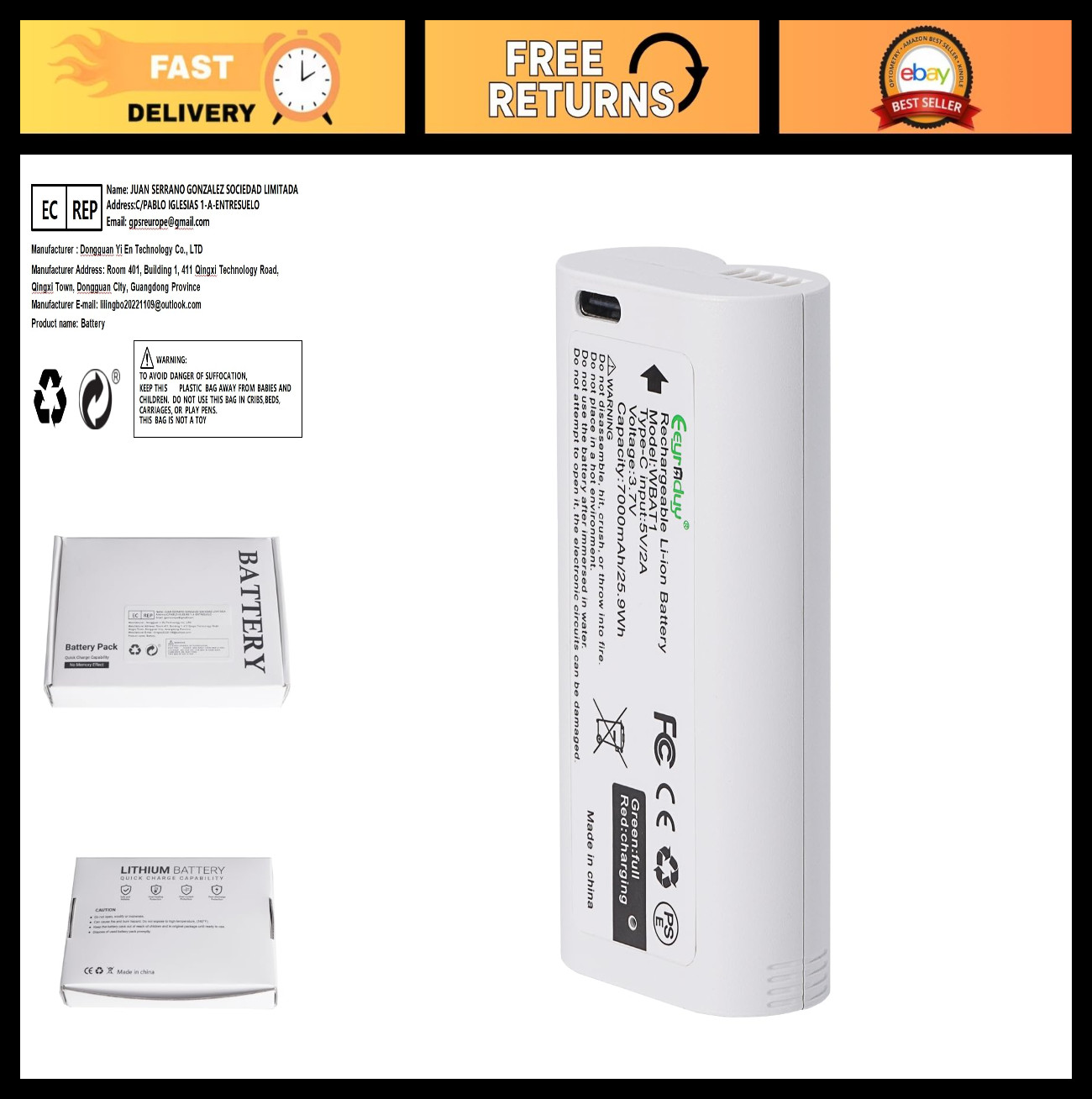 Removable 7000mAh Battery Pack for WYZE Cam Pro – Rechargeable Lithium 3.7V with