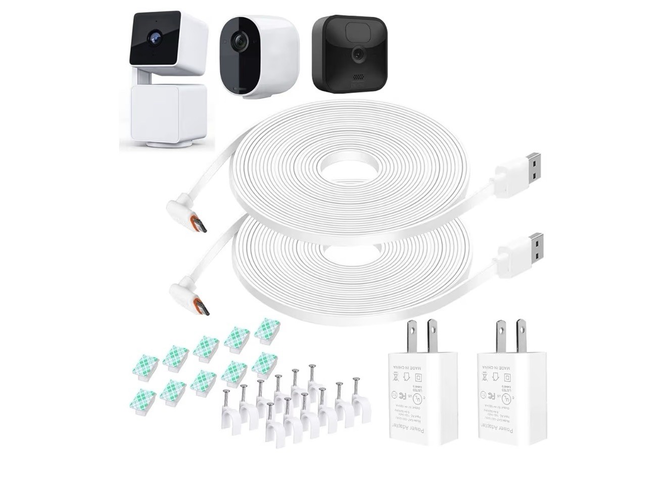 USB Power Adapter Cable Kit for Digital/IP Security Devices, 2 Cables, 2 Adapte…