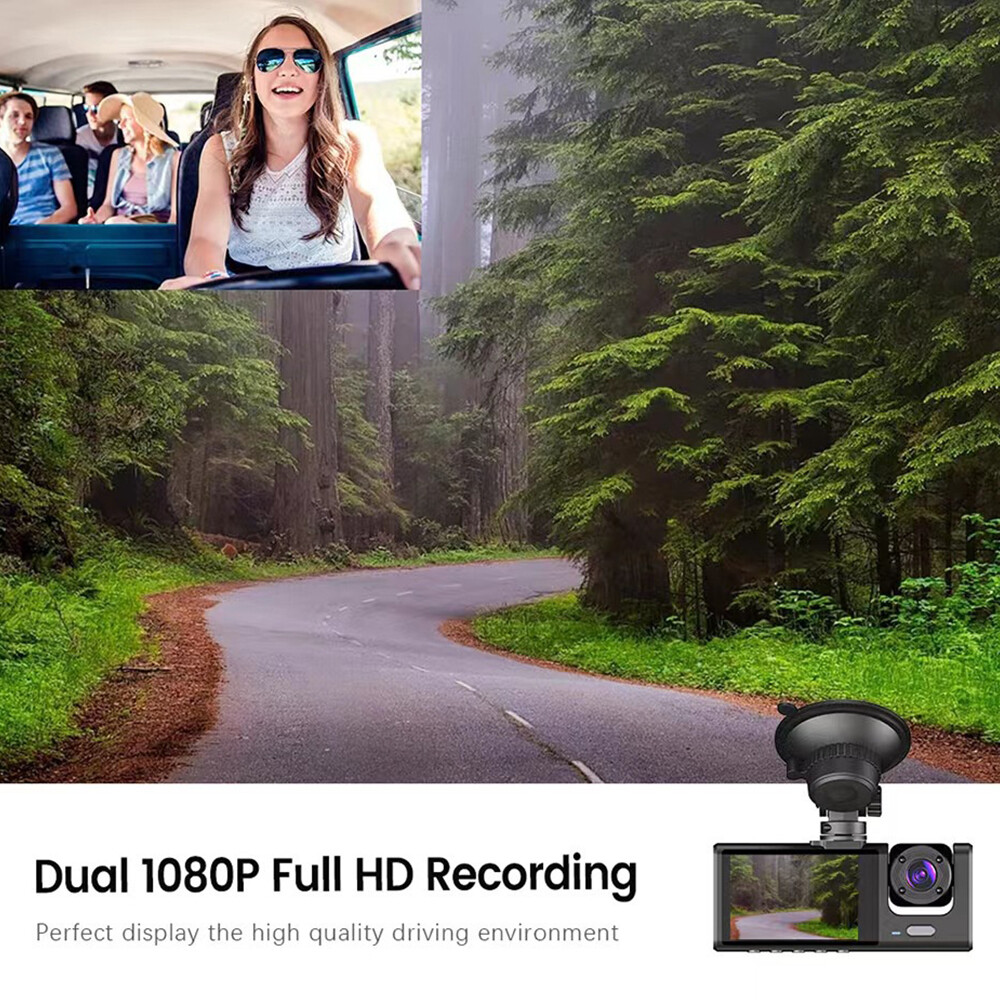 FHD 1080P Car 3 Lens Dash Cam Front/Rear/Inside Video Recorder Camera G-sensor