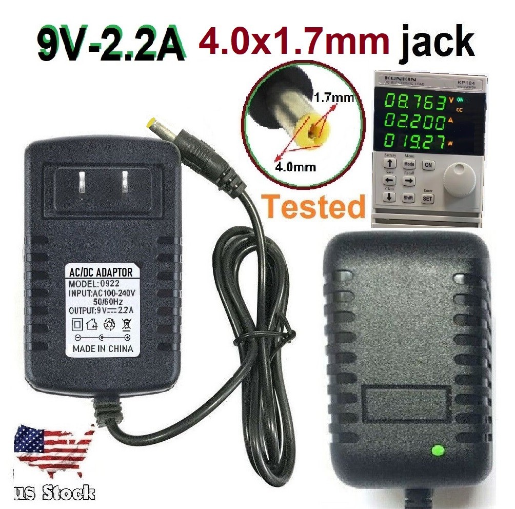 Tested 9V 2.2A 2200mA AC Adapter to DC Power Supply Charger Cord 4.0×1.7mm plug