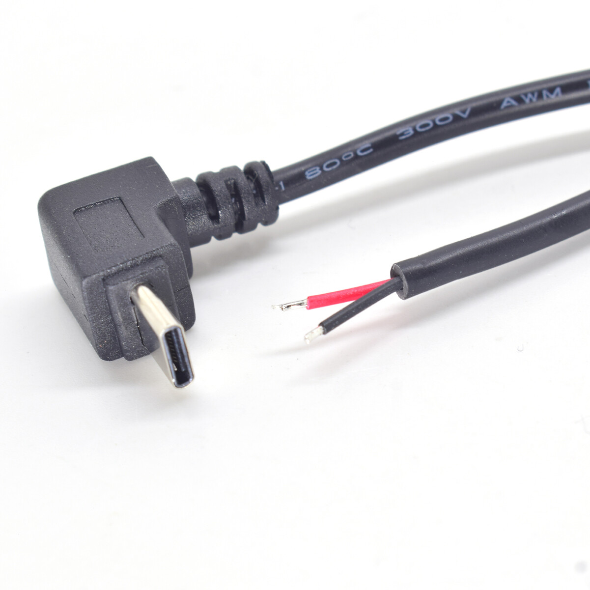 50pcs 30cm USB C Type-C UP Down Direction Cable 5V 3A 22AWG Power Pigtail Cable
