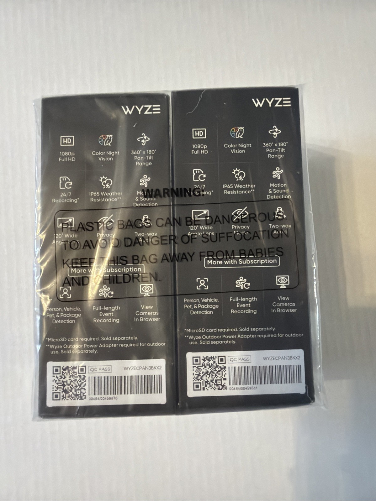 WYZE Pan v3 Indoor/Outdoor 360° Pan/Tilt/Zoom 1080p Security Camera Black 2-Pack