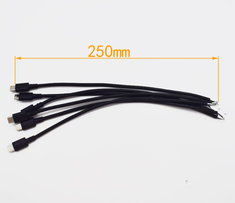 5pcs 25cm USB C Type-C Male Plug Cable 2 wires Power Pigtail Cable Cord DIY -US
