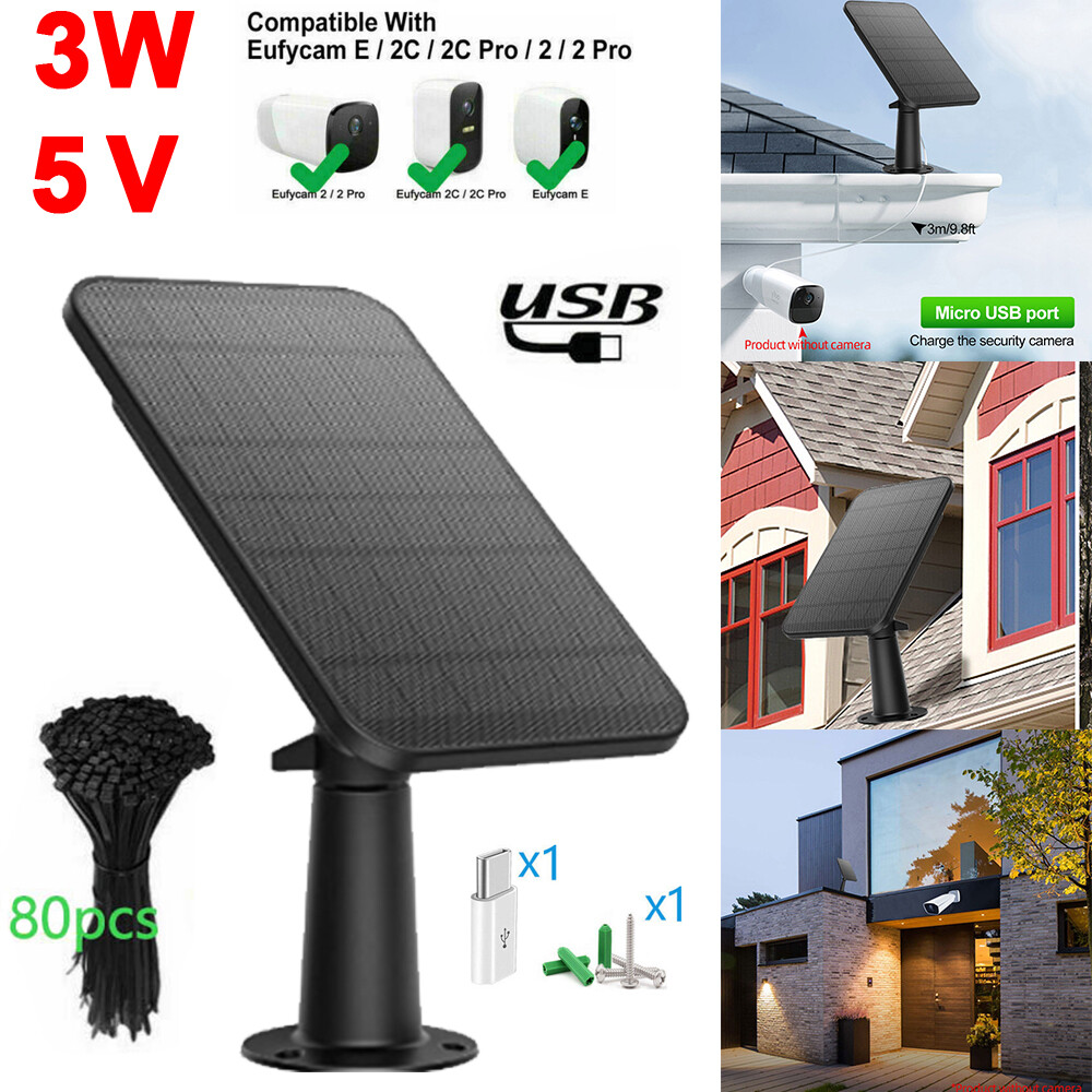 US Solar Panel For USB Outdoor Power Camera Security Cam Battery Charger 3W 5V