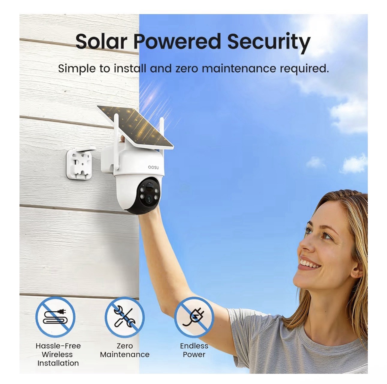 aosu Security Cameras Outdoor Wireless, 2 Cam-Kit, Solar-Powered 2KNight Vision,