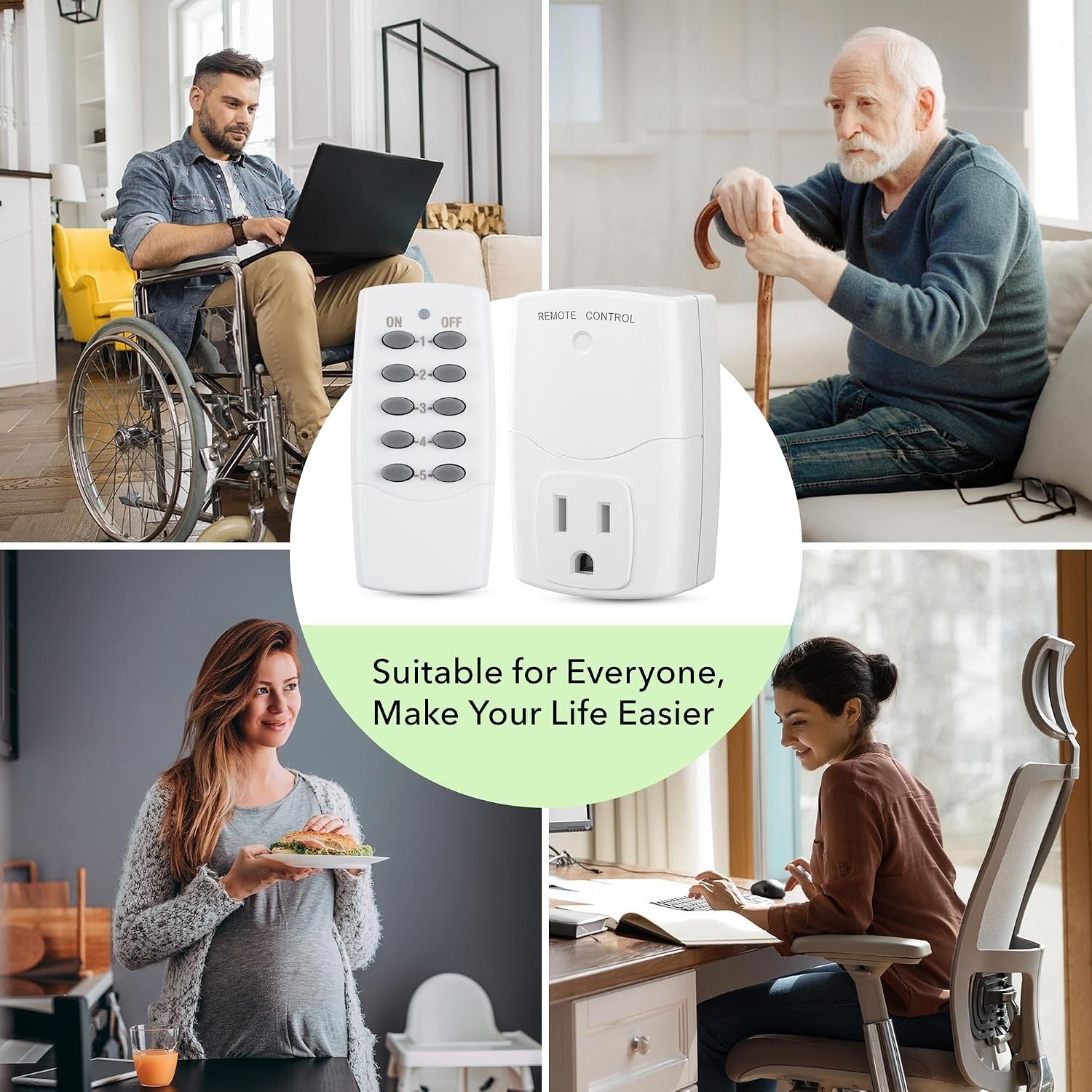 Mini Wireless Remote Control Outlet Switch 2 Remotes 5 Outlets for Appliances