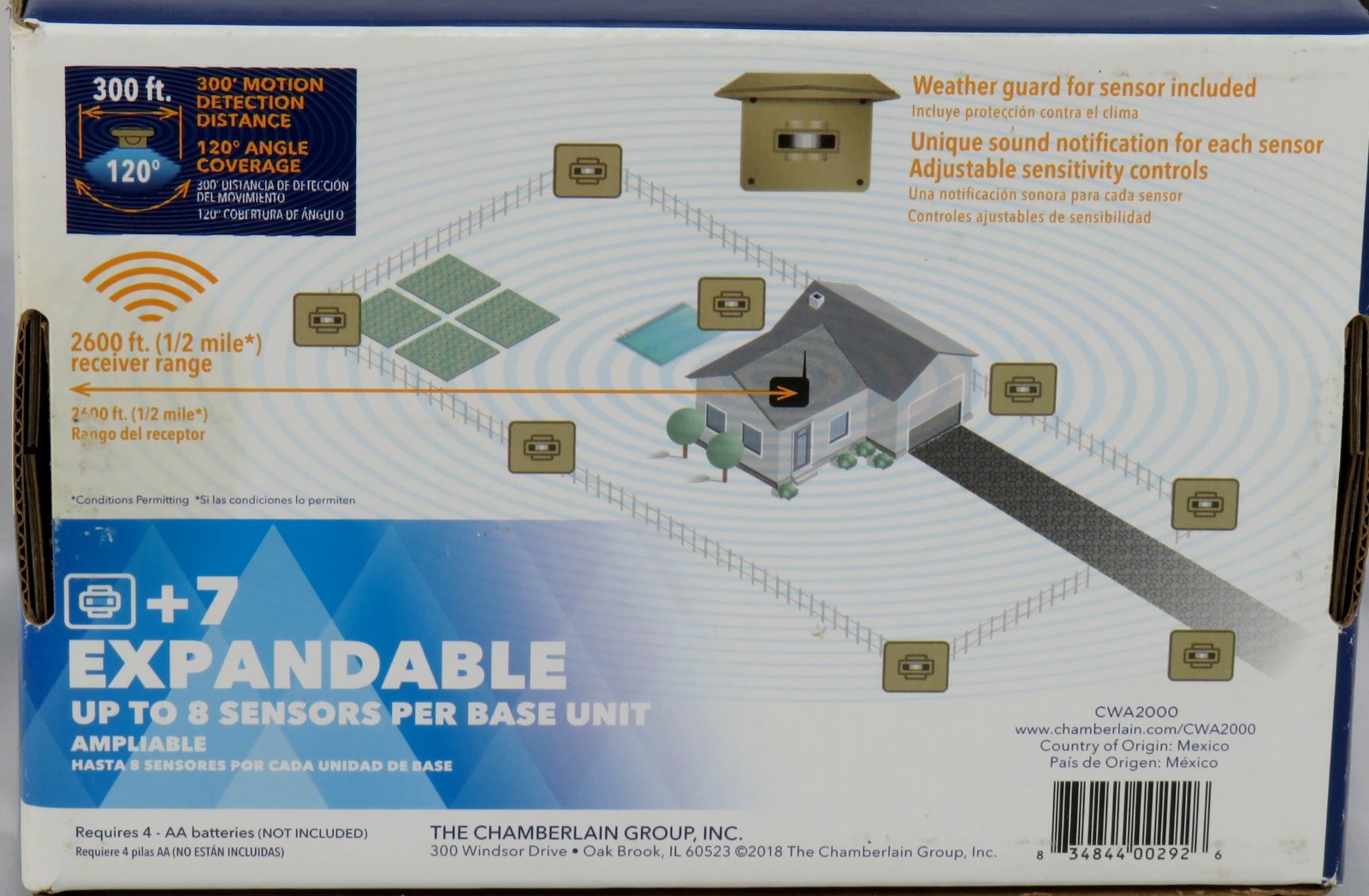 Chamberlain CWA2000 Outdoor / Indoor Long-Range Wireless Motion Alert System NEW