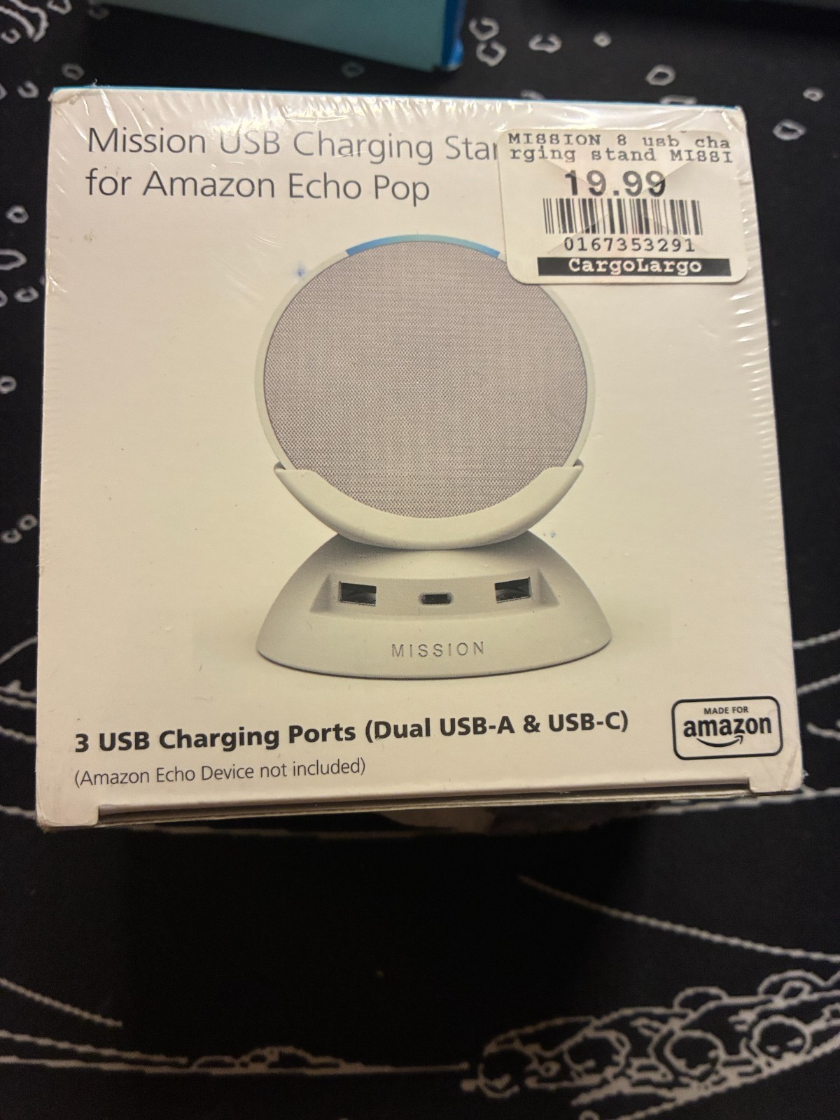 Mission USB Charging Stand for Amazon Echo Pop Glacier White 3 USB Ports MC116