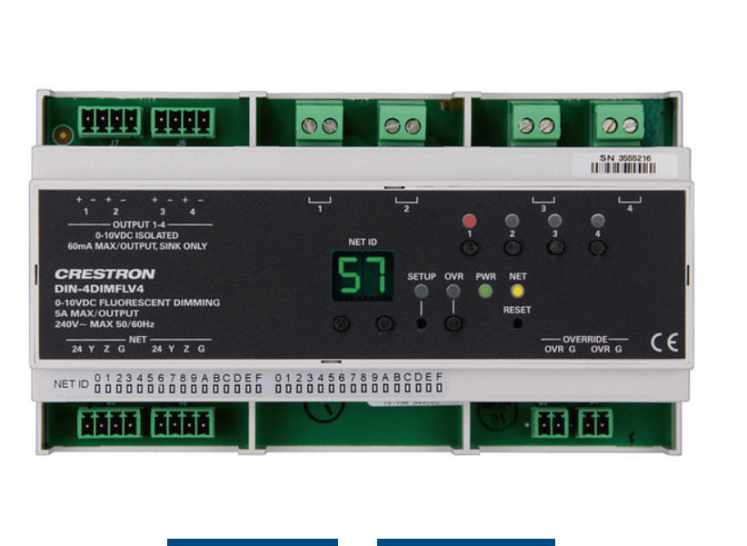 Crestron DIN-4DIMFLV4 DIN Rail 0-10V Dimmer Module 4 Feeds 4 Channels Used