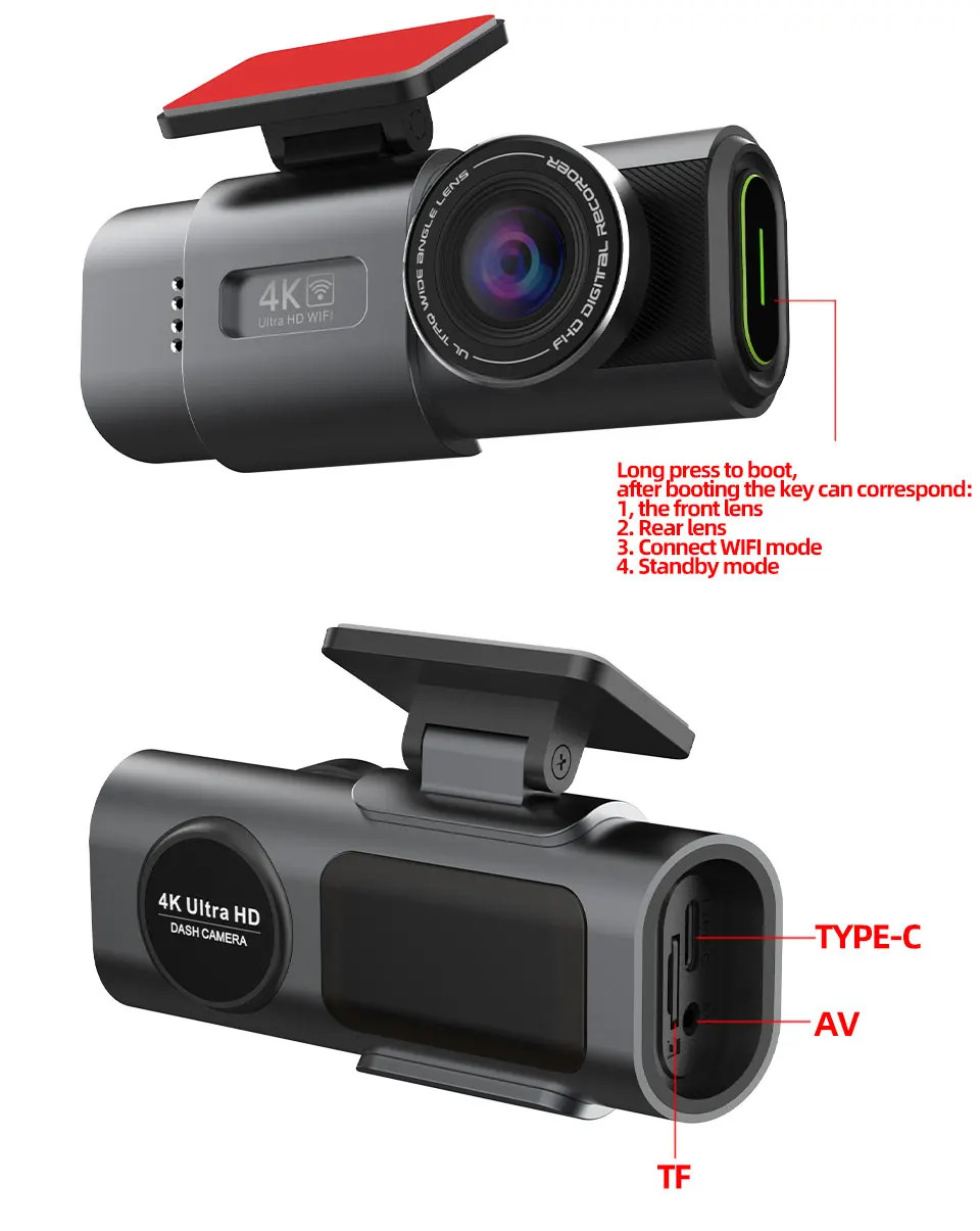 4K UHD Dash Cam Car Camera DVR GPS Wi-Fi Night Vision 6 Lens 12cm/4.7in