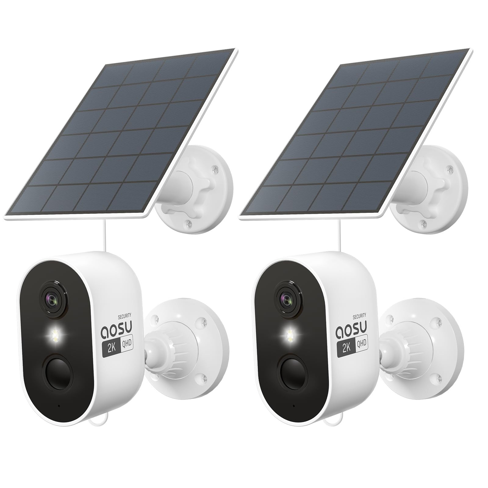 aosu 2K Solar Security Cameras Wireless Cam, 2Pack-Solar Cam/White