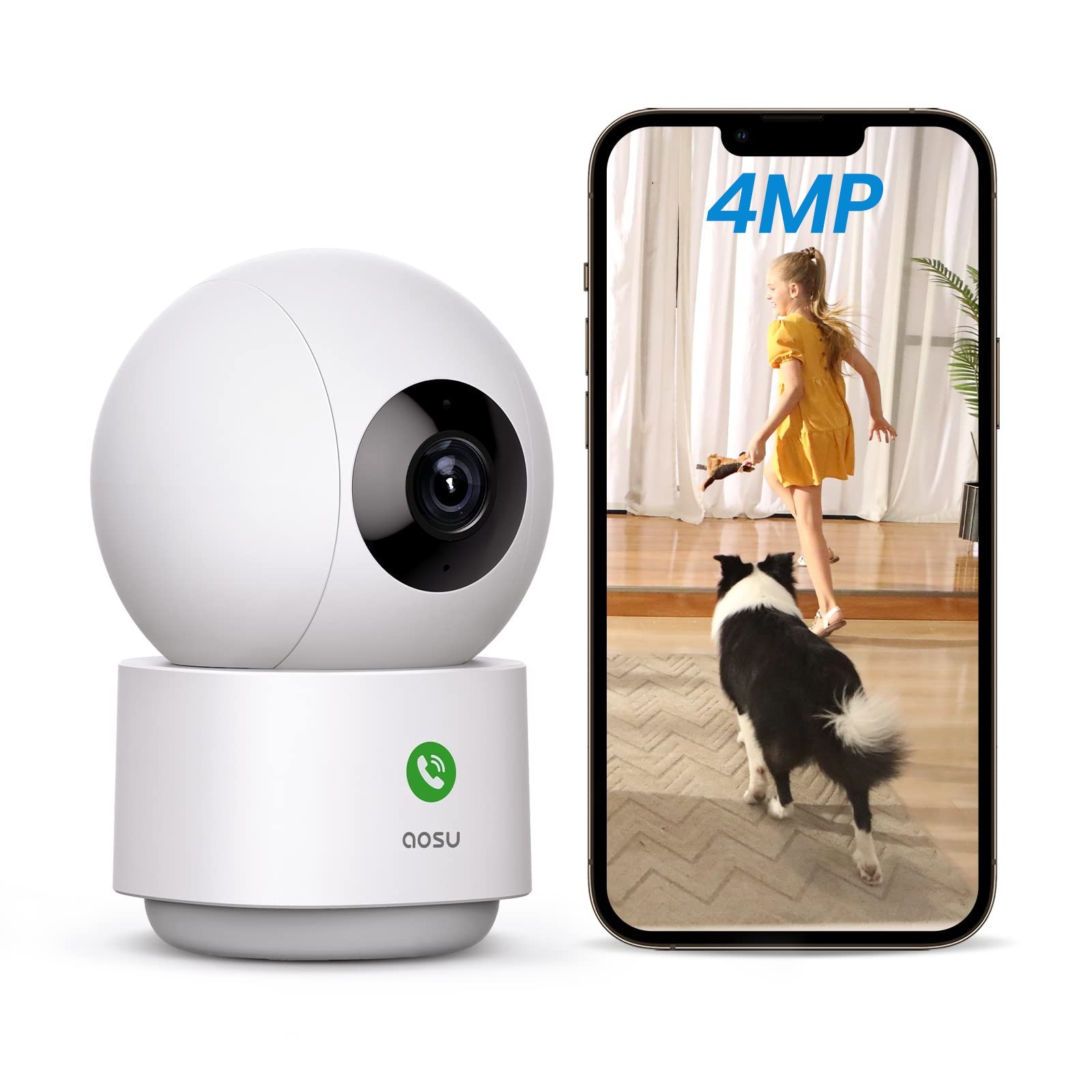 Aosu 4MP Security Camera Indoor No Subscription wifi cam Smart Motion Tracking