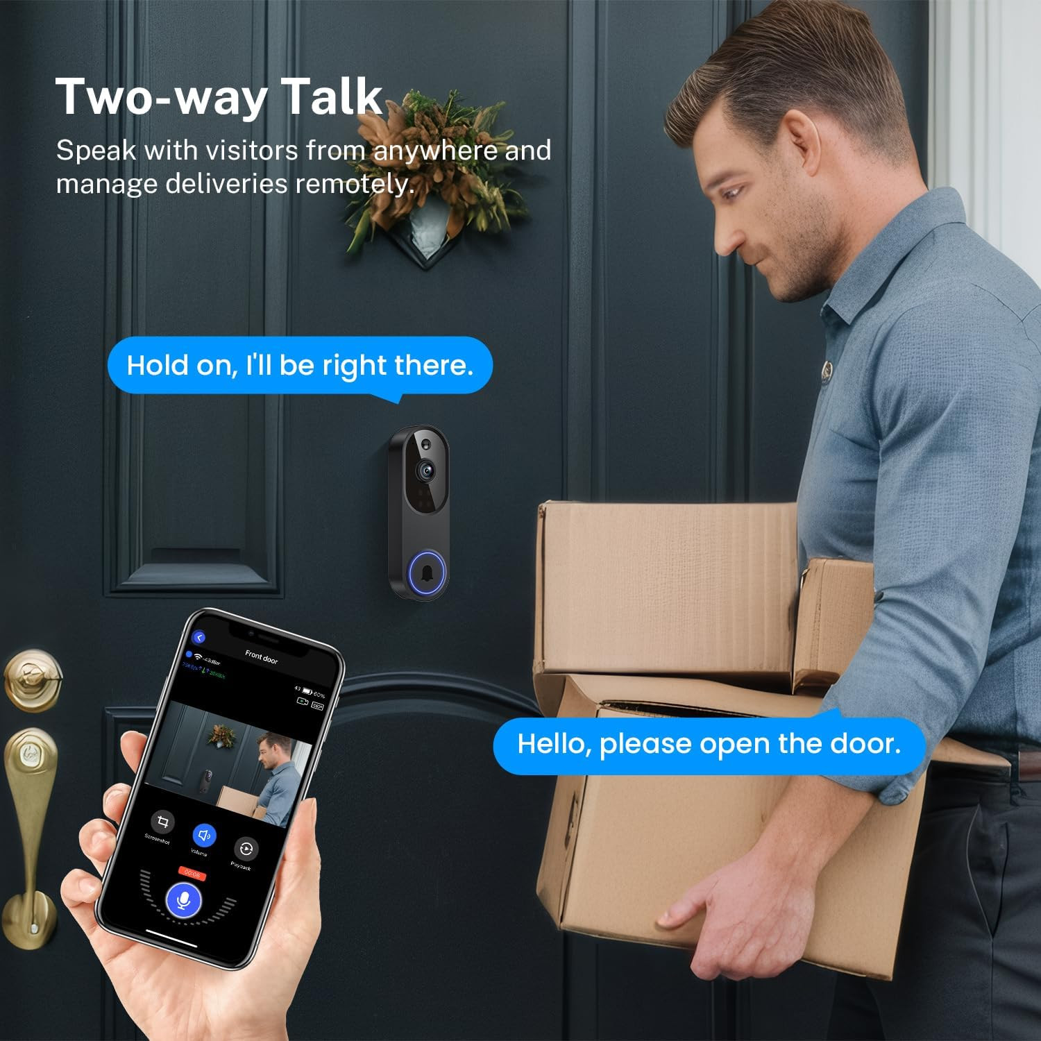 1080P Wireless Wi-Fi Video Doorbell Camera with Two Way Audio, Night Vision, Clo