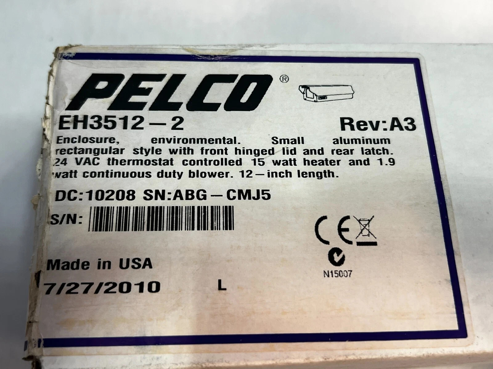 Pelco EH3512-2 12″ Outdoor Enclosure & SS312, 15W Heater, Blower, Defroster 24V