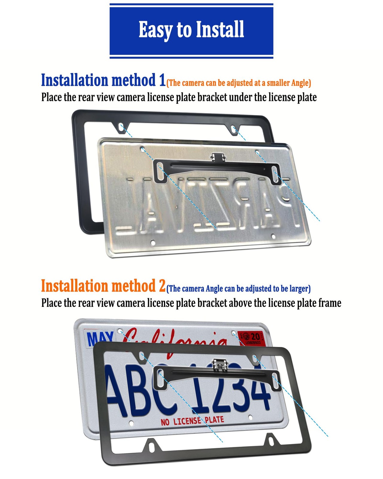 Aootf Universal Car Rear View Camera License Plate Bracket Kit Black