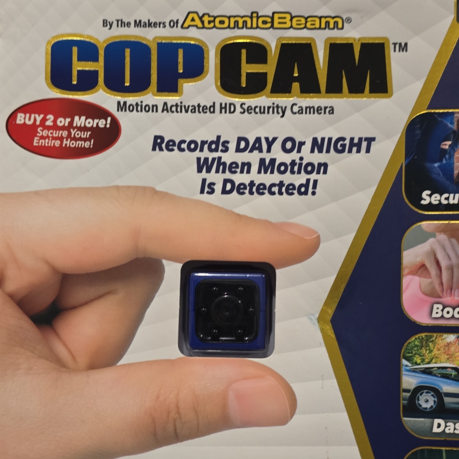Atomic Beam Cop Cam Motion Activated Night Vision Cube Camera 720p 8GB Blue/Bla…