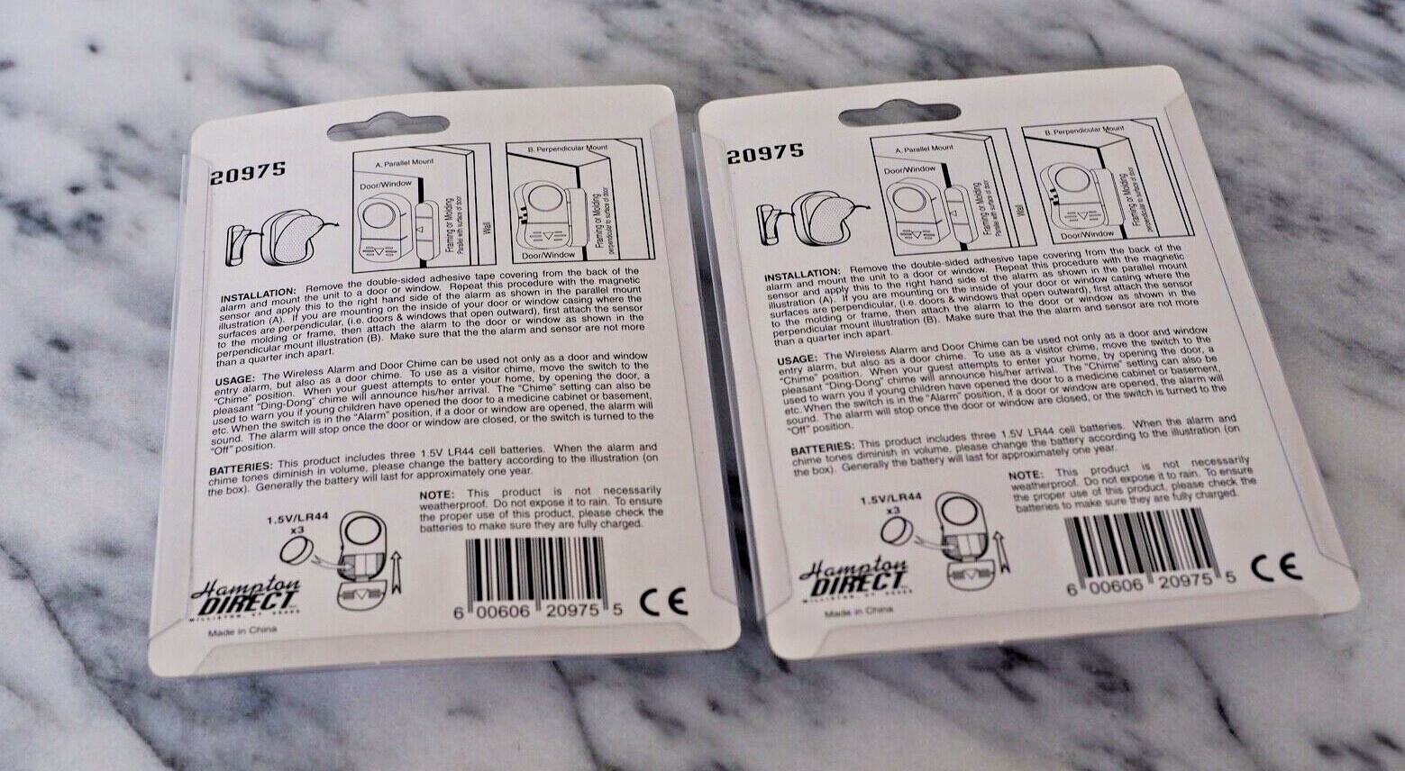 HDI Home Security Wireless Alarm Door Chime Battery Operated Set of 2 New in Pac