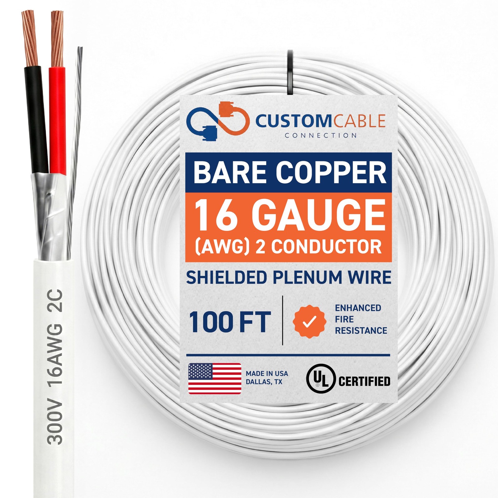 16 Gauge Wire 16 AWG – 2 Conductor Stranded Copper Shielded Cable – 16/2 Home…