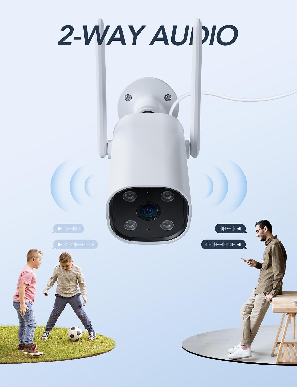 2K Outdoor Security Camera, 24/7 Recording, Plug-In, AI, White-2P | Plug-In, 9.8