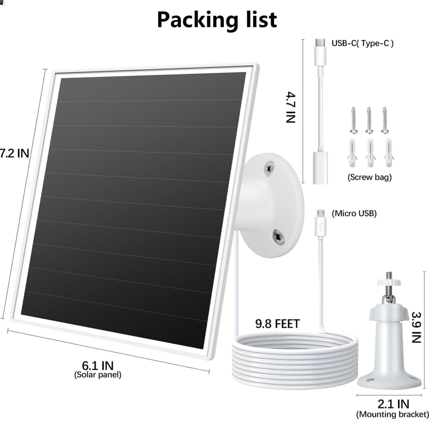 6W Solar Panel for Outdoor Security Camera with Micro USB & USB – C Port, Sol…