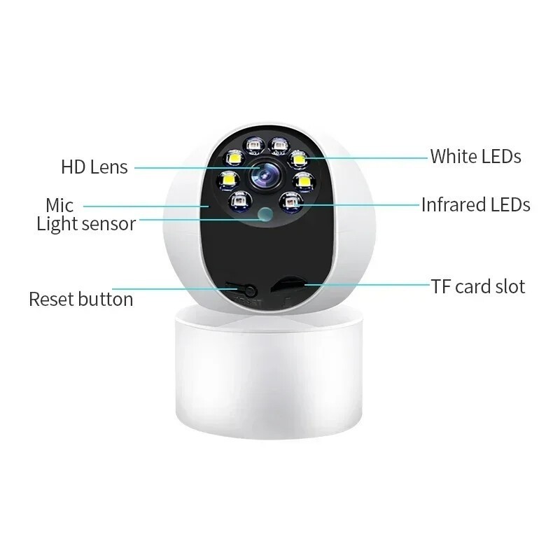 3MP Wifi PTZ Security Camera Mini Baby Monitor Two-way Audio 360° Indoor Camera