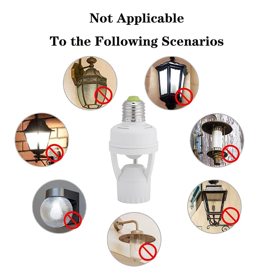 PIR Motion Sensor Light Socket E27 Bulb Holder, 360° Detection for Home Use