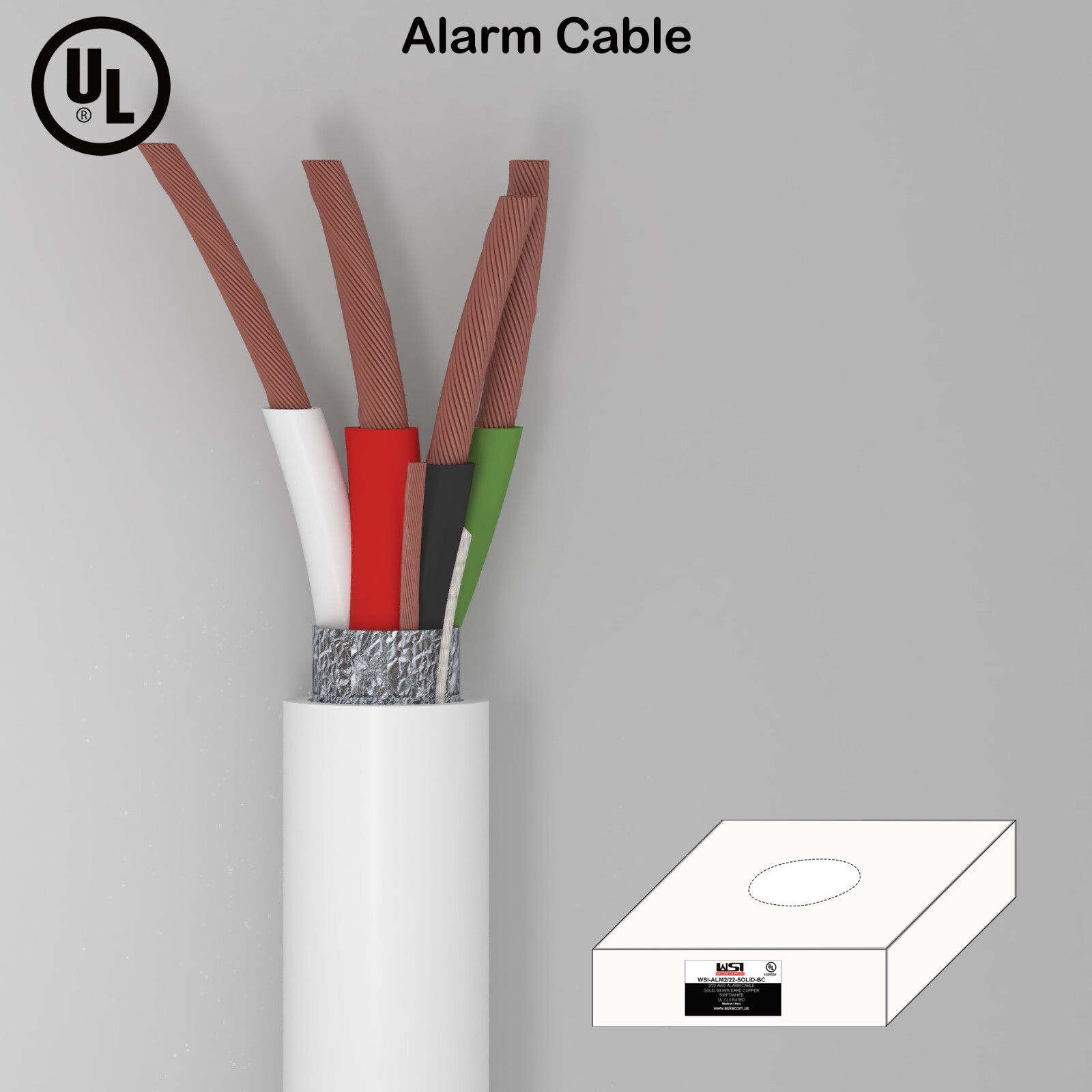 SECURITY WIRE BURGLAR ALARM 22/4 BARE COPPER OFC CABLE 500FT UL CL2/3 CERTIFIED
