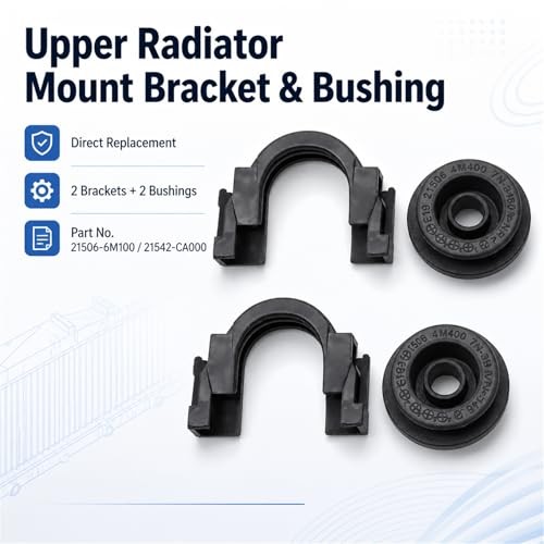 2 Set Upper Radiator Mount Bracket and Rubber Bushing, Compatible with Nissan
