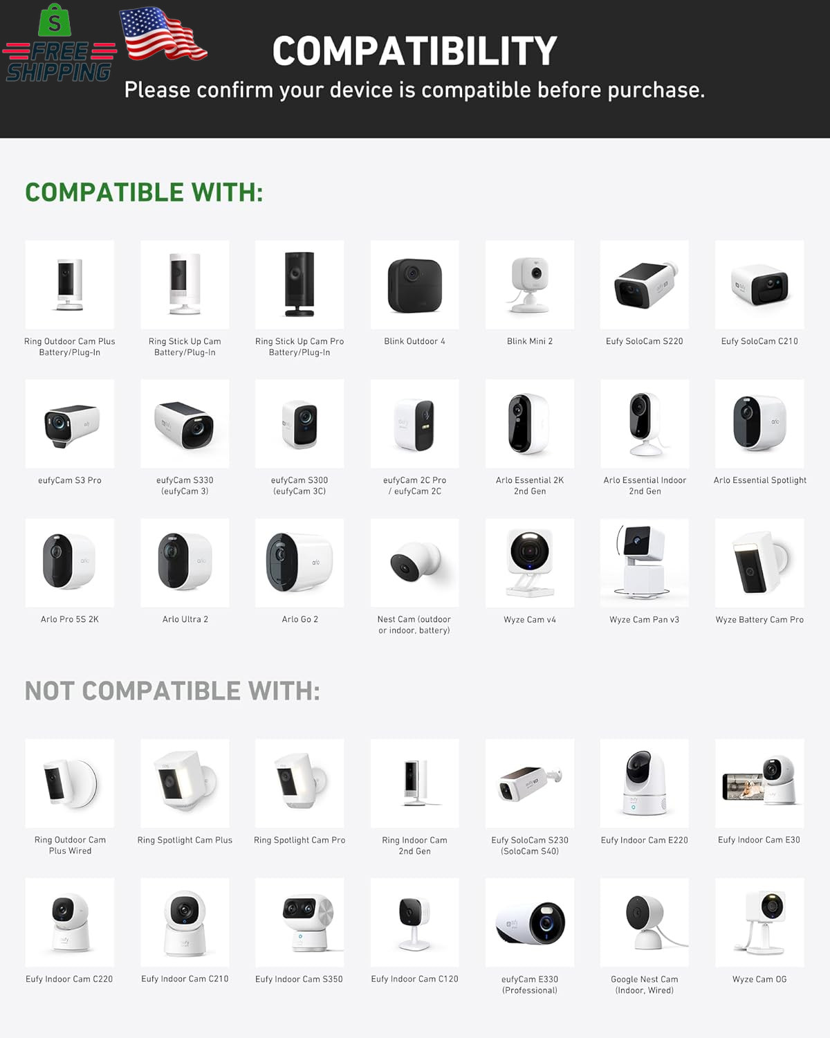 Holicfun Clip Mount for Ring, Blink, Eufy, Google Nest, Wyze, and Arlo Indoor Ou