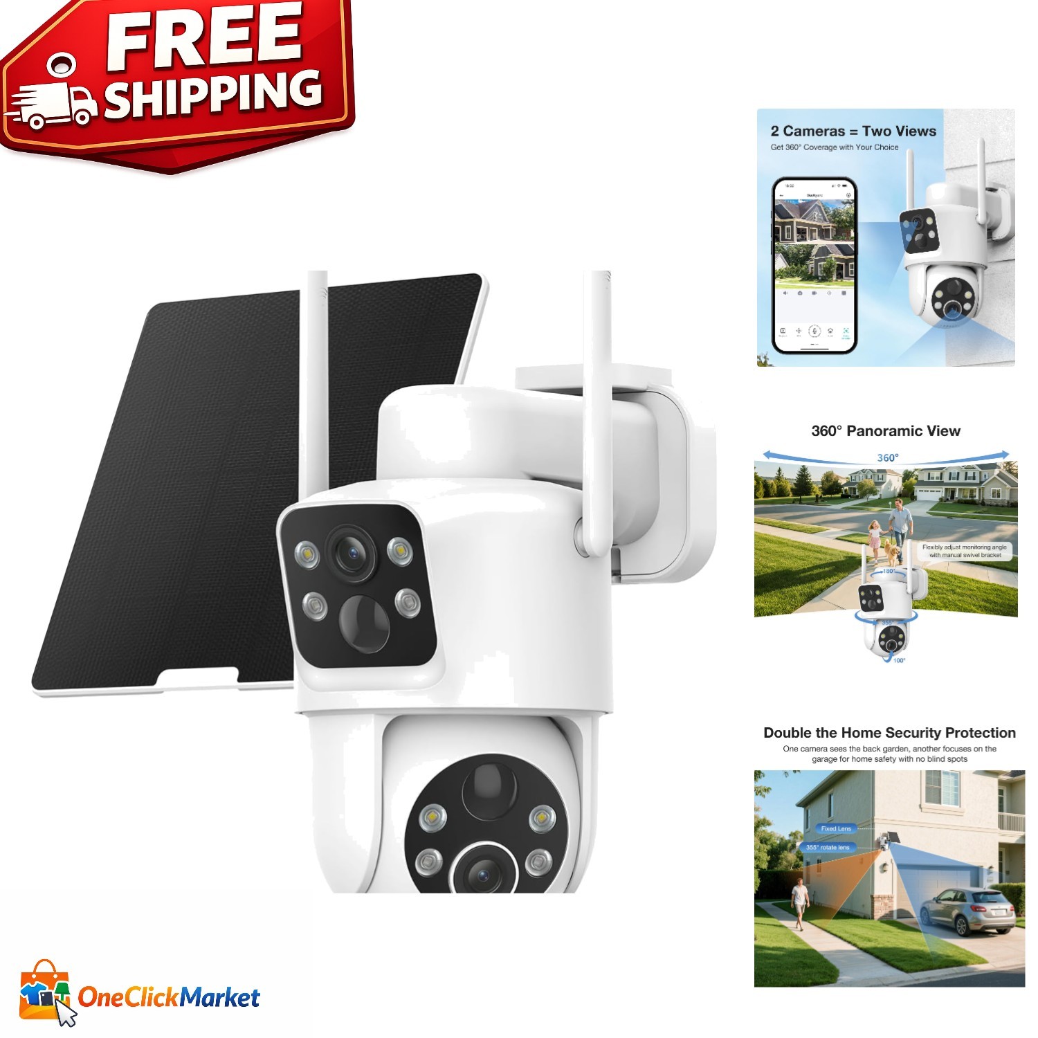 Easy-to-Install Solar Security Camera with 360° Pan/Tilt & Color Night Vision