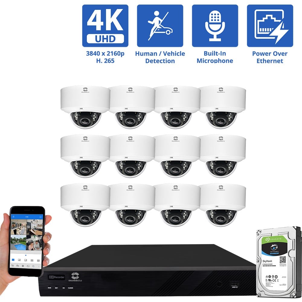 16 Channel Security Camera System with (4) Bullet & (4) Turret 4K AI IP Camera