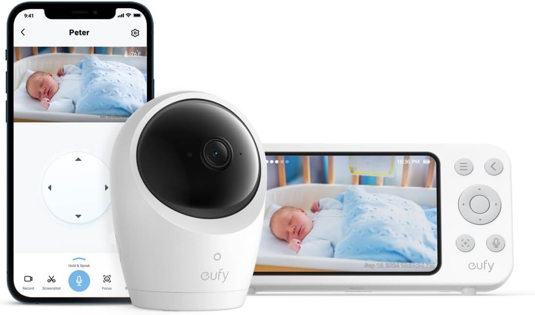 eufy Security 5” Baby Monitor E20 2K Portable Camera PTZ Wi-Fi Free ANR|Refurb