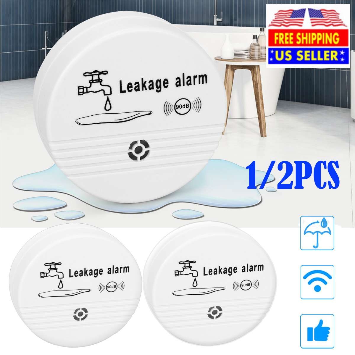 1/2pcs Intelligent Water Leak Sensor Detector Alarm Flood Leakage Level Alarm US