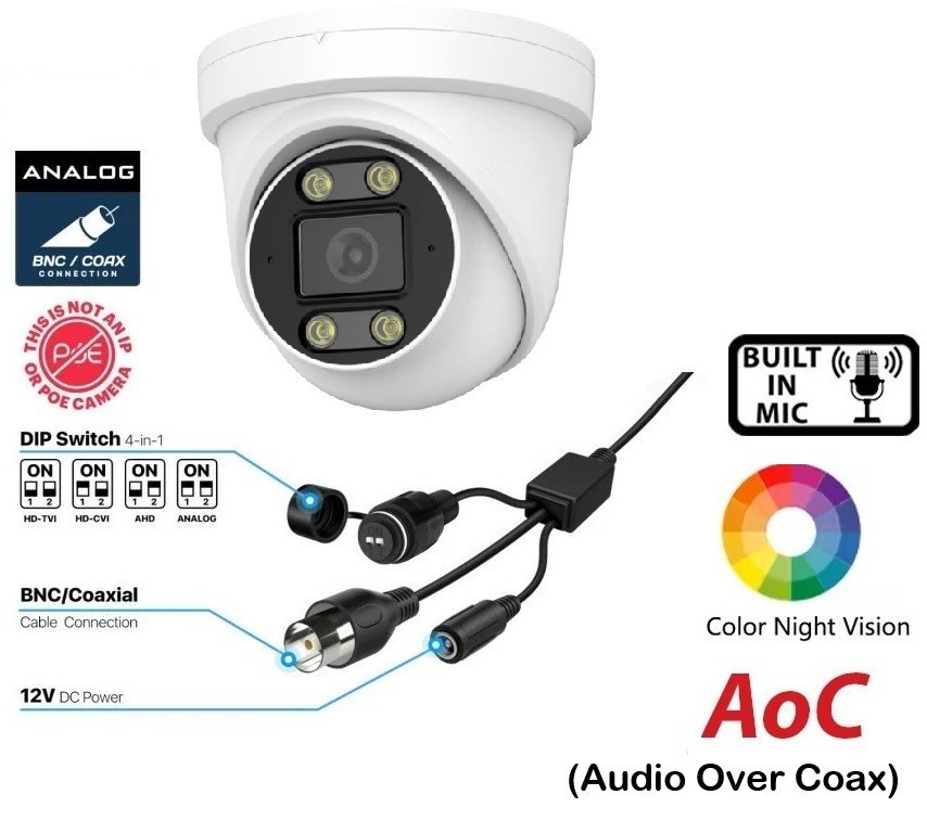 5MP Turret TVI AHD CCTV 4IN1 Camera Full Color Night Vision Metal Housing 2.8mm