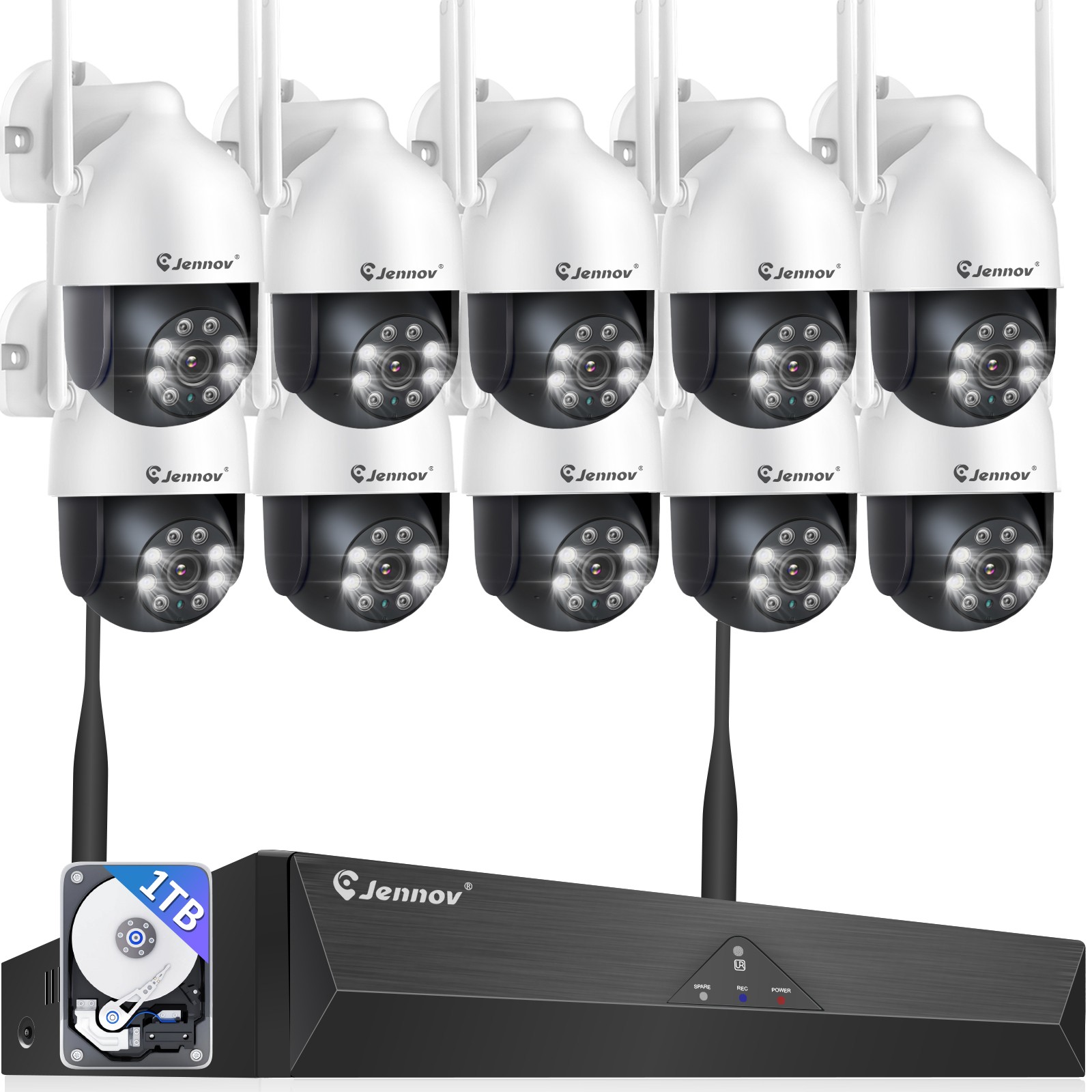 Wireless Security Camera System 5MP 3K WiFi 10CH NVR 1TB HDD 2-Way Audio Record